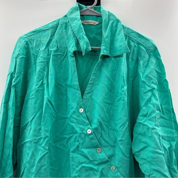 Soft Surroundings Washed Tencel Asymmetric Button Roll Tab Sleeve Tunic Top Sz L - Picture 3 of 9